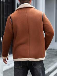 Manfinity CasualCool 男士纯色保暖长袖夹克外套，秋冬季，男士纯色绗缝外套，男士保暖夹克，冬季男士夹克，Gary夹克，保暖内衬夹克，外出浅灰色休闲夹克，送给朋友、丈夫、男友的礼物，男士冬季夹克，羊毛夹克，男士麂皮夹克，棕色夹克，棕色拉链夹克，男士抓绒夹克 - 棕色 - 查看 2