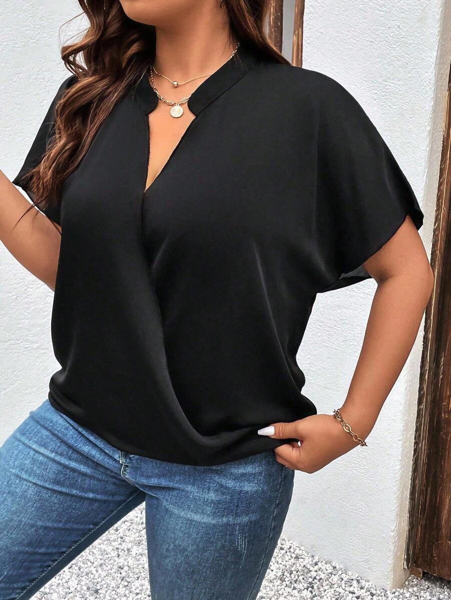 Flouryn Áo sơ mi Plus Size Trọn gói màu trơn Giải trí - màu đen - Xem 1