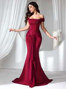 Coutiva Robe de soirée élégante et formelle à épaules dénudées de couleur unie pour femmes