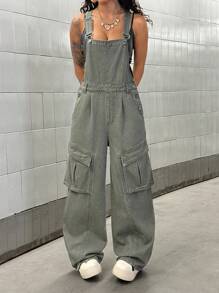 StreetHx 宽松大口袋牛仔背带裤