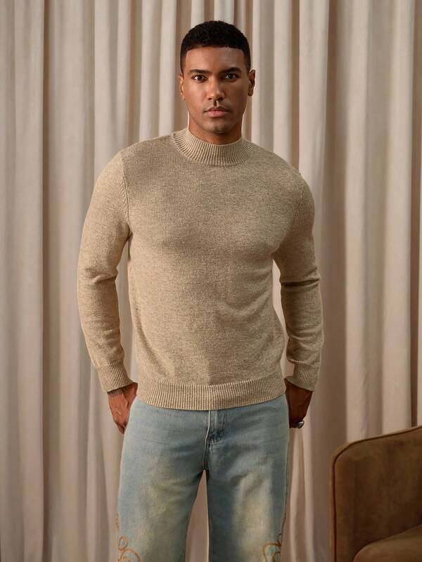 RivetRise Jersey de cuello alto de unicolor casual para hombres, otoño/invierno, Old Money