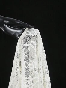 SHEIN ICON 提花透视深V领纯色透视长袖连衣裙 - 杏色 - 查看 10