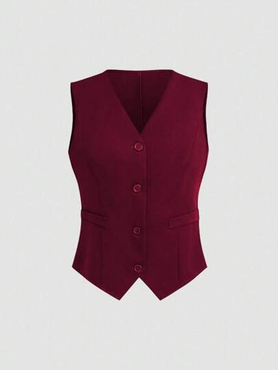 GlowEve Women's Solid Color Button Formal Fitted Vest Jacket