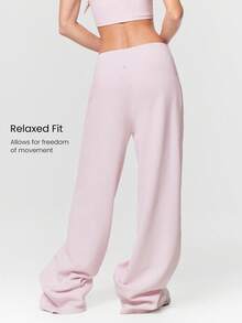 GLOWMODE 30'' Modal Fleece Wide Leg High Waist Adjustable Drawstring Waist Joggers Pants With Side Pockets Daily Casual Fall Winter - Baby Pink - View 2