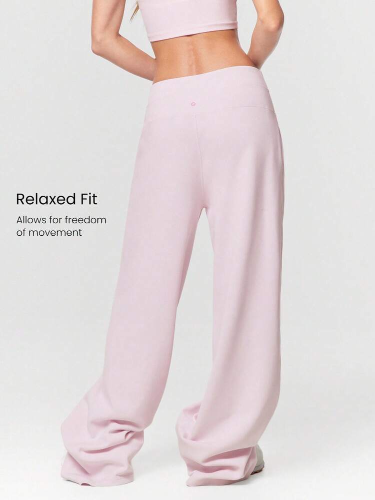 30'' Modal Fleece Wide Leg High Waist Adjustable Drawstring Waist Joggers Pants With Side Pockets Daily Casual Fall Winter