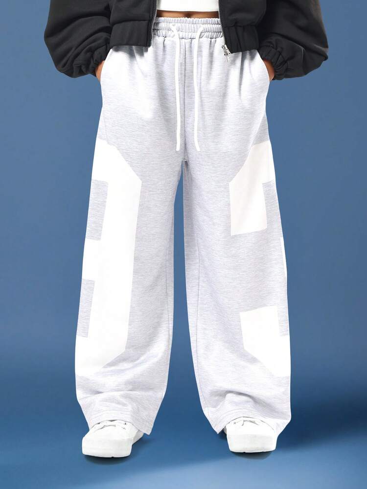 Wide Leg Panel Sweatpants With Geometric Design