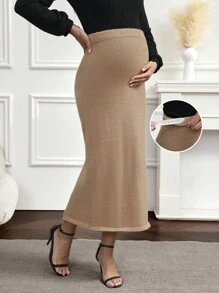 SHEIN Maternity Solid Color Knit Skirt, Suitable For Commuting In Autumn/Winter