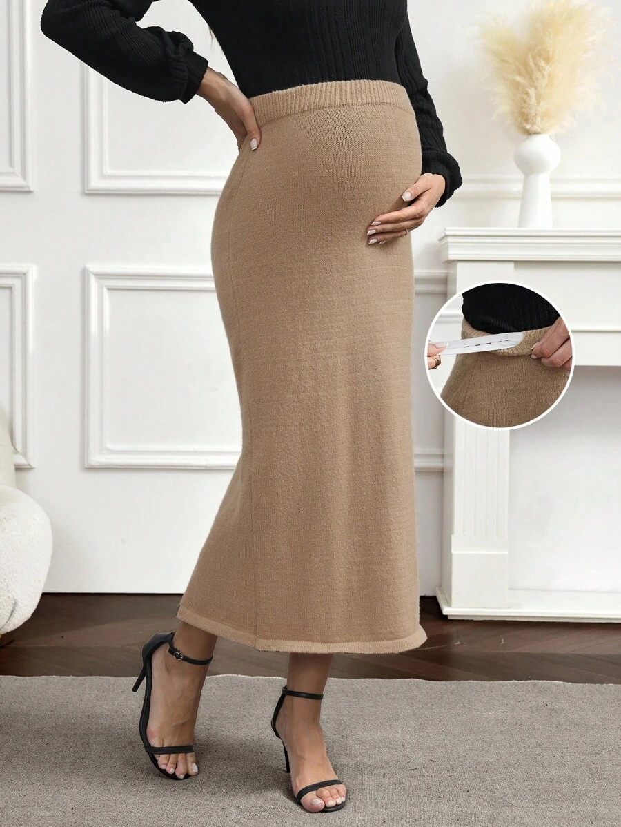 SHEIN Maternity Solid Color Knit Skirt, Suitable For Commuting In Autumn/Winter