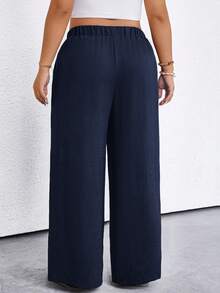 SHEIN LUNE CURVE Pantalon casual à poche simple de couleur unie pour grandes tailles - Bleu marine - Voir 2