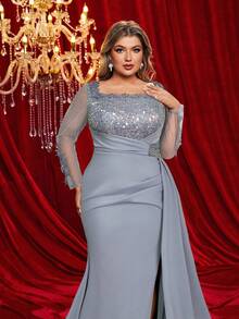 Glamrae Plus Size Champagne Gold Elegant Gold & Silver Thread Luxury Embroidered Patchwork Blue 3D Handmade Decorative Pleated Shawl For Evening Gown - Dusty Blue - View 4