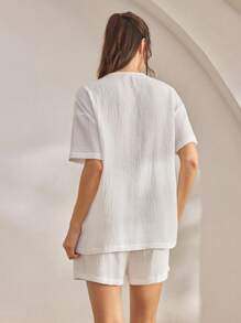 Ocili 女士棉质休闲开衫和短裤睡衣套装 - 白色 - 查看 2