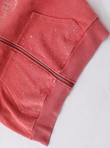 ROMWE MEN Street Life Men's Rhinestone Embellished Hoodie Sweatshirt, Street American Style - Red - View 8