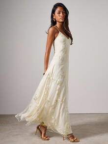 COSMINA Robe longue nuisette avec contraste de maille et broderie