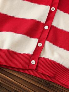 Young Boys' Autumn/Winter New Cardigans - Simple, Versatile, Retro Striped, Stylish, Comfortable, Casual, Slouchy-Chic Knit Outerwear - Red - View 7