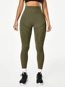 SHEIN Sports 女士高腰橄榄绿色无缝紧身瑜伽裤