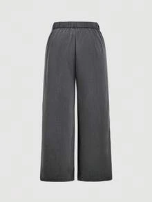 SHEIN MOD Plus Size Women's Solid Color Single-Breasted Vest And Wide-Leg Pants Casual Suit Set In Fall/Winter