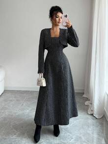 Elenzga 2 pièces Tenue d'Halloween - Ensemble robe camisole et veste à manches longues - Noir et Blanc - Voir 8