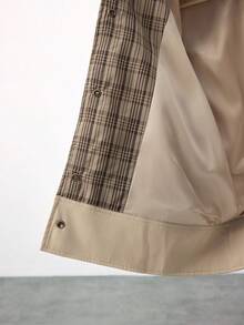 Maija 卡其色皮革领格子拼接袖时尚女式夹克，休闲百搭；棕色印花休闲衫，适合秋冬季派对、感恩节、万圣节等场合；女士衬衫式上衣，舒适保暖，适合秋冬季和圣诞节等场合。 - 彩色 - 查看 7