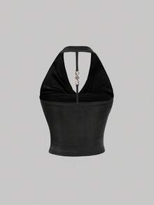 SHEIN MOD 3件套女士性感纯色垂褶领露背吊带上衣，夏季优雅上衣，万圣节女士装，节日女士装 - 彩色 - 查看 8