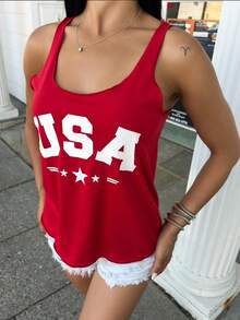 Carolina Barros Top de tanque para mujer en color rojo con estampado de letras - Rojo - Ver 3