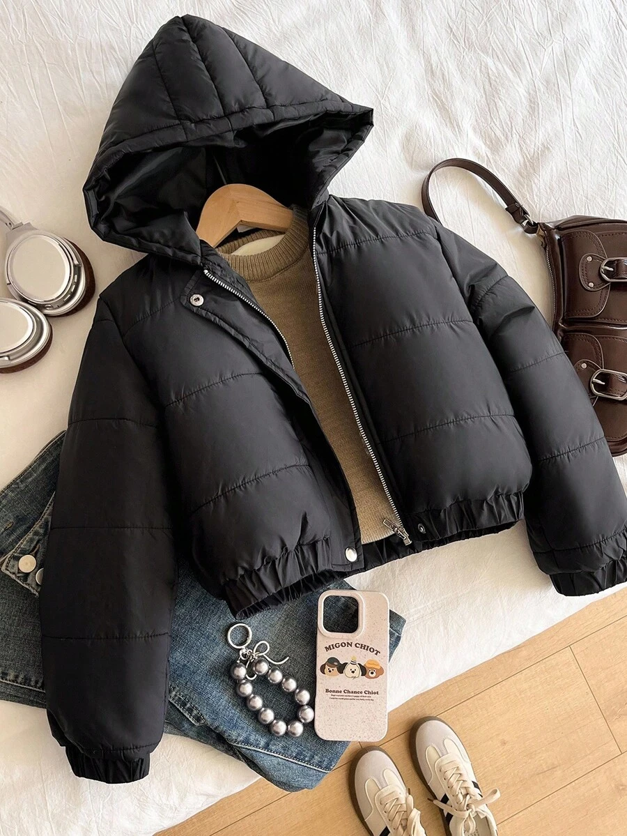 Tween Girls' Solid Color Hooded Zip-Up Padded Coat, Warm For Autumn/Winter Fall - Multicolor - View 1