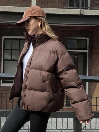 Livesso Abrigo acolchado holgado de unicolor casual para mujer, chaqueta de invierno