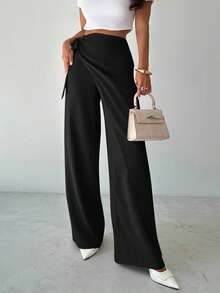 Firerie 休闲裹腰系带阔腿裤，适合日常穿着 - 黑色 - 查看 1