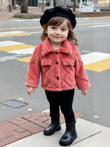 SHEIN Baby Girl Fashionable And Versatile Jacquard Fabric Thickened Plush Jacket, Suitable For Autumn And Winter Daily Wear - Pink - View 1