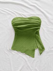 Firerie 女士优雅浪漫时尚通勤性感优雅风格黄色褶皱抹胸，适合派对、海滩度假、返校、浪漫约会、婚礼季、生日、复活节服装、春夏季 - 綠色 - 查看 4