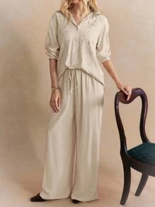 Écloséra Áo cánh thêu jacquard cao cấp phong cách Trung Hoa xuân/thu mới, bộ hai mảnh lấy cảm hứng từ phong cách cổ điển dành cho nữ - Màu be - Xem 5