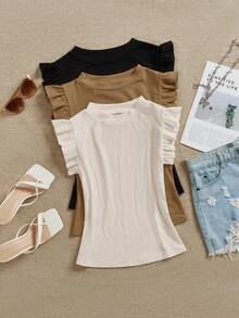 Chiquease Women's Solid Color Crew Neck Cap Sleeve T-Shirt, Summer - Multicolor - View 6