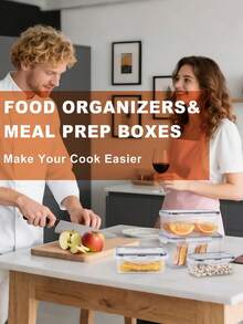 SHEIN 8 件多尺寸透明食品储存容器，带密封盖 - 适用于水果、蔬菜、意大利面等 - 可微波加热、可重复使用的聚丙烯厨房储存工具、厨房储存 | 时尚储存设计 | 可微波加热容器、学校用品 - 無色 - 查看 3