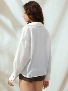 Franclia Women's Asymmetrical Button Decor Commuter Blouse - White - View 2