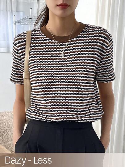 Dazy-Less 女士撞色休闲圆领短袖T恤