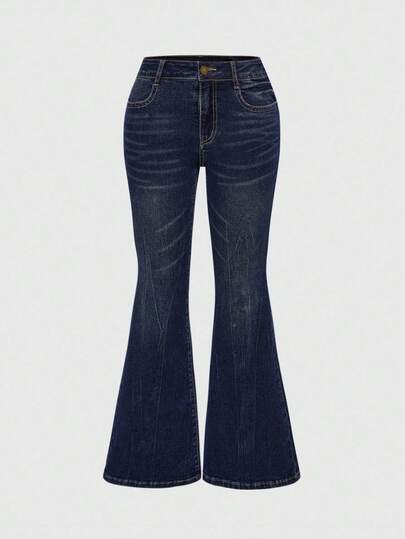Grunge Punk Plus Size Retro Y2K Baddie UK Flag Design Rivet Skinny Flare Jeans