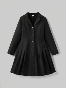 Ontre 少女中式立领纯色下摆褶皱连衣裙 - 黑色 - 查看 3