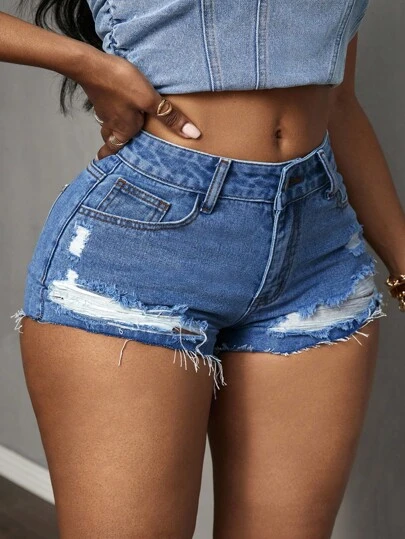 Slaydiva 大码牛仔短裤，夏季时尚