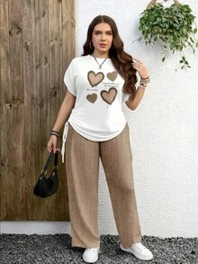 EMERY ROSE Casual Leopard Print Plus Size 2 Pieces Set, Suitable For Summer - Multicolor - View 4