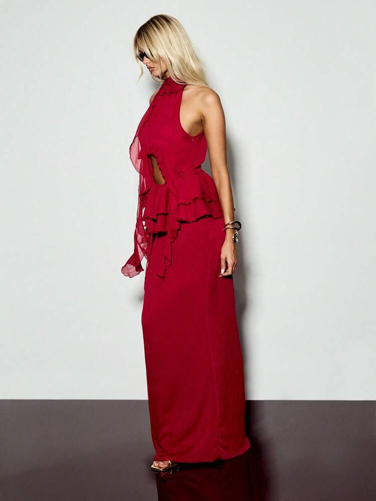 KIZN Elegant Chiffon Flowing Maxi Skirt With Ruffle Detail