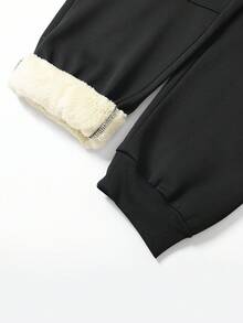 Manfinity Homme 男士拉链口袋抽绳腰宽松抓绒休闲保暖运动裤，秋冬款 - 黑色 - 查看 6