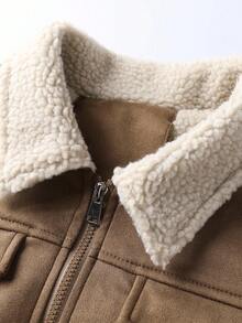 Manfinity Homme Men's Long Sleeve Solid Color Pocket Zip-Up Thermal Lined Jacket, Autumn/Winter - Khaki - View 5