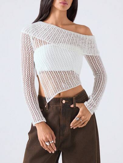 LYSMO 2025Women's New Stylefall Women Clothes Solid Color Oblique Shoulder Long Sleeve Hollow Side Slit Hem Sweater/Autumn/Fall Tops/Winter Clothes For Women /Back To School/Tops For School /Halloween Clothes /Halloween Costumes Women/Going Out Tops/Night Out /For Wedding Guest/ Churchs Women /Business Casual Woman/Goth/Gothic Women Clothes/Basic Tops/Korean Style/Y2K/BOHO Top