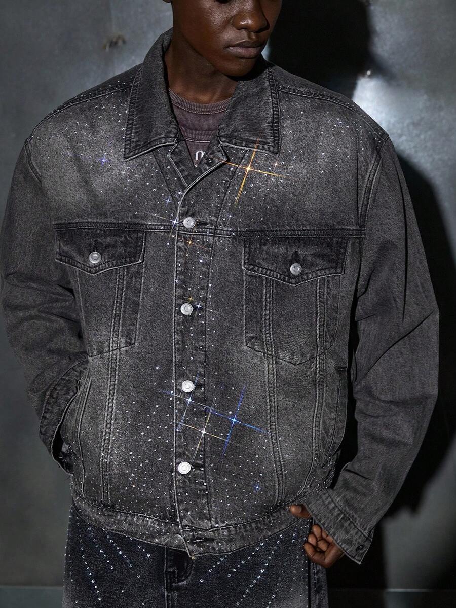 NEON BLANC Men's Casual Dropped Shoulder Loose Shiny Long Sleeve Jacket, For Fall Winter - Grey - View 1