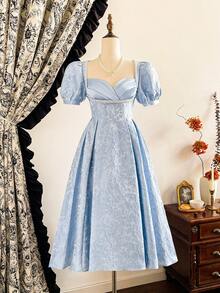 Vintamour 复古优雅女装 花卉提花纹理缎面拼布珍珠水钻紧身胸衣 节日派对茶道 秋装 女装秋装 女装秋装 女装秋装 女装秋装 女装秋装 女装冬装 女装冬装 女装冬装 圣诞女装 女装圣诞装 女装圣诞装 圣诞派对礼服 圣诞礼服 派对礼服 优雅礼服 - 藍色 - 查看 2