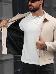 Manfinity CasualCool Herren Lässig Patchentaschen Langarm Einreiher Mantel, Herbst/Winter