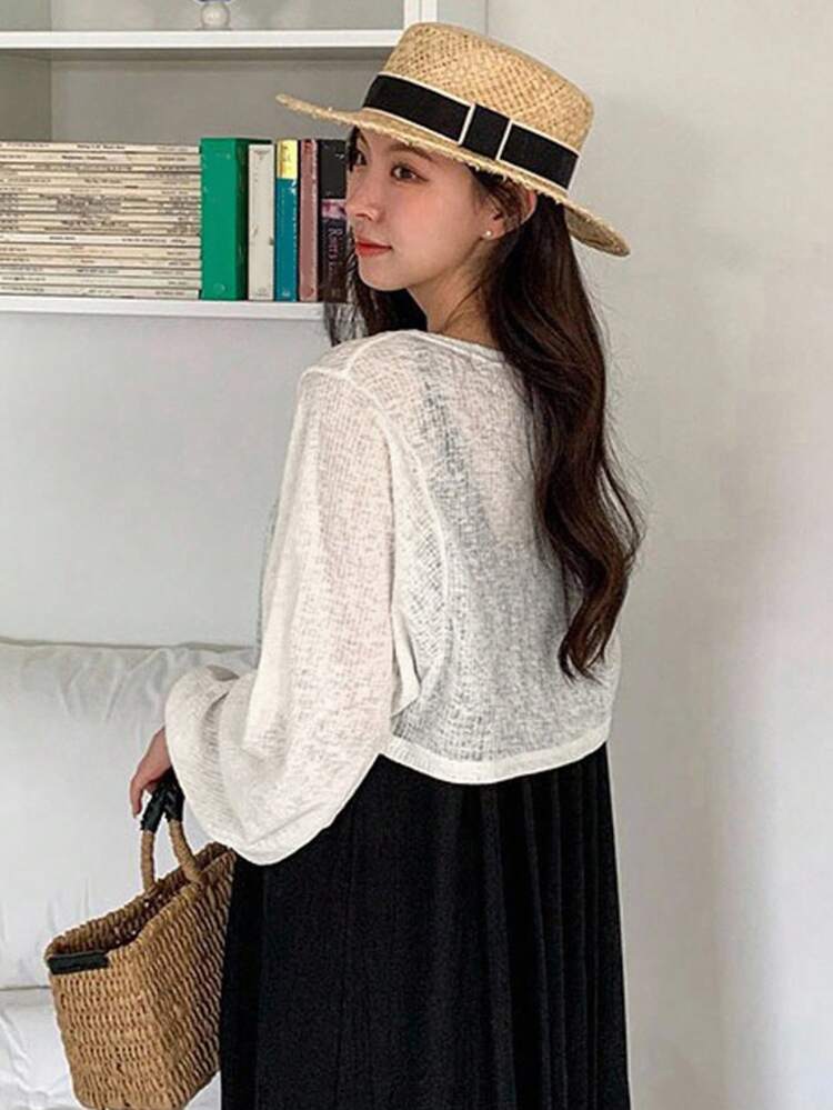 Women's Lantern Sleeve Knot Front Top Summer Long Sleeve Women Tops