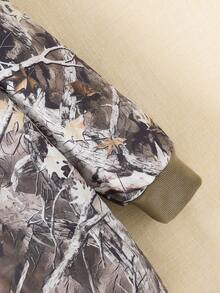 SHEIN Áo khoác ấm dài vừa có mũ trùm đầu bằng vải nhung dày họa tiết hoa cổ điển dành cho bé gái tuổi teen, mùa thu/đông, ngày lễ, mùa hè, du lịch - xanh quân đội - Xem 3