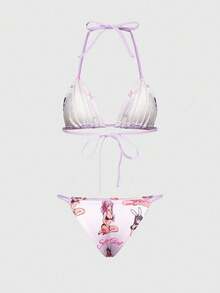 ROMWE Anime 动漫风软杯系带文胸内裤两件套（女士款） - 彩色 - 查看 2