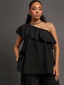 Vixey Top sin mangas con un hombro, con volantes superpuestos y tejido sólido