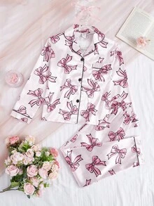SHEIN 情人节女孩红白心形印花舒适两件套家居服套装 - 粉色 - 查看 8